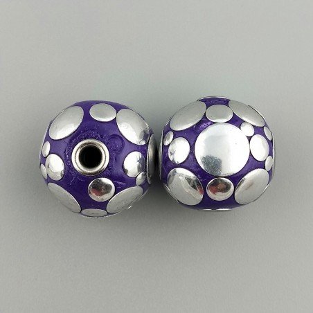 Perlina foro largo grande viola con cerchi d'argento su di esso 13.5x8.5mm 1pz
