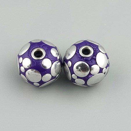Perlina foro largo grande viola con cerchi d'argento su di esso 13.5x8.5mm 1pz
