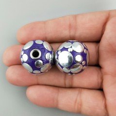 Perlina foro largo grande viola con cerchi d'argento su di esso 13.5x8.5mm 1pz