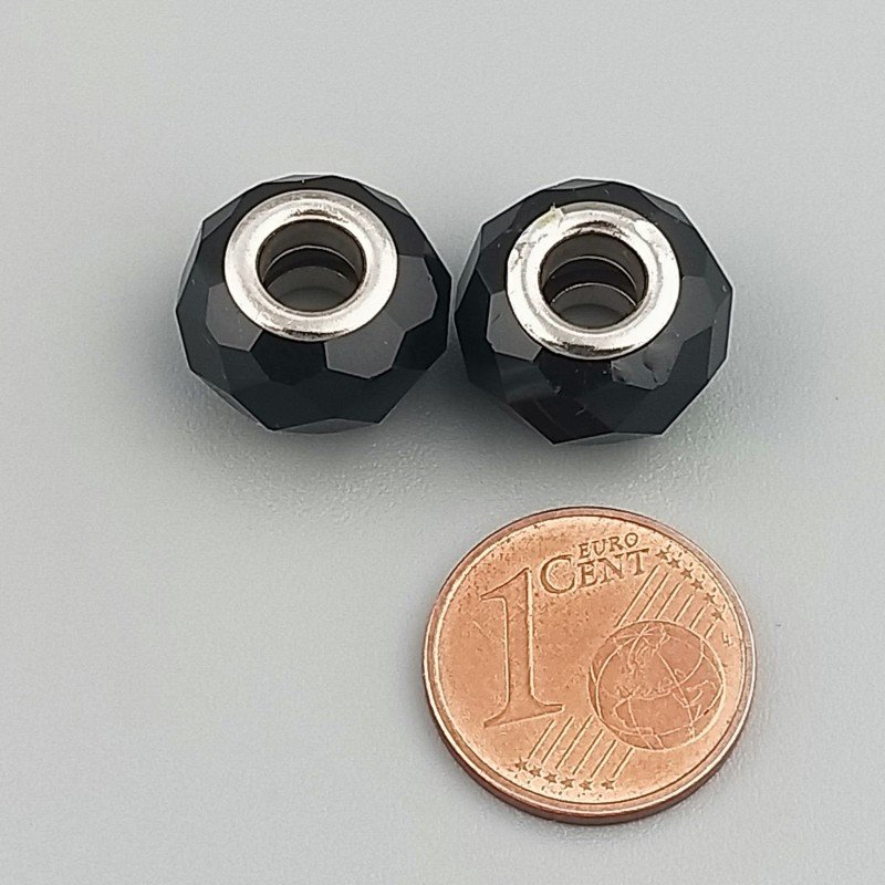 Perlina foro largo nera 13.5x8.5mm 1pz Perlina foro largo nera 13.5x8.5mm 1pz