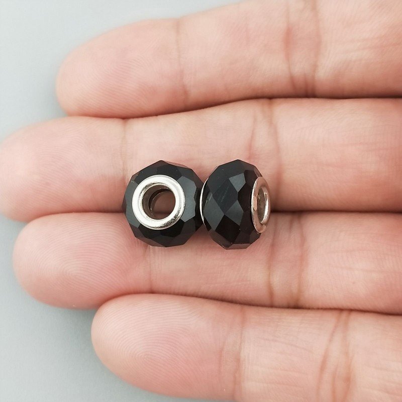 Perlina foro largo nera 13.5x8.5mm 1pz Perlina foro largo nera 13.5x8.5mm 1pz