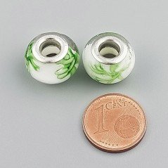 Perlina foro largo bianco e verde 13.5x8.5mm 1pz
