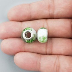 Perlina foro largo bianco e verde 13.5x8.5mm 1pz