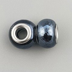 Perlina foro largo blu scuro diamantate 13.5x8.5mm 1pz