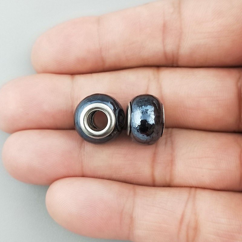 Perlina foro largo blu scuro diamantate 13.5x8.5mm 1pz