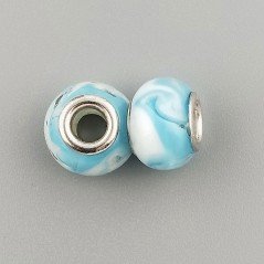 Perlina foro largo azzurro e bianco 13.5x8.5mm 1pz