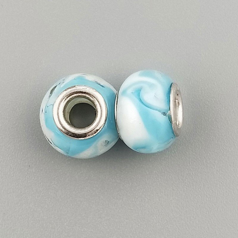 Perlina foro largo azzurro e bianco 13.5x8.5mm 1pz