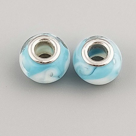 Perlina foro largo azzurro e bianco 13.5x8.5mm 1pz