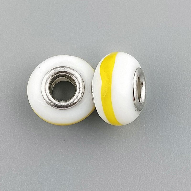 Perlina foro largo giallo e bianco13.5x8.5mm 1pz Perlina foro largo giallo e bianco13.5x8.5mm 1pz