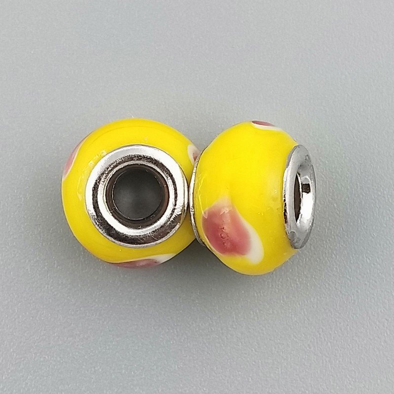 Perlina foro largo cuore rosso giallo 13.5x8.5mm 1pz
