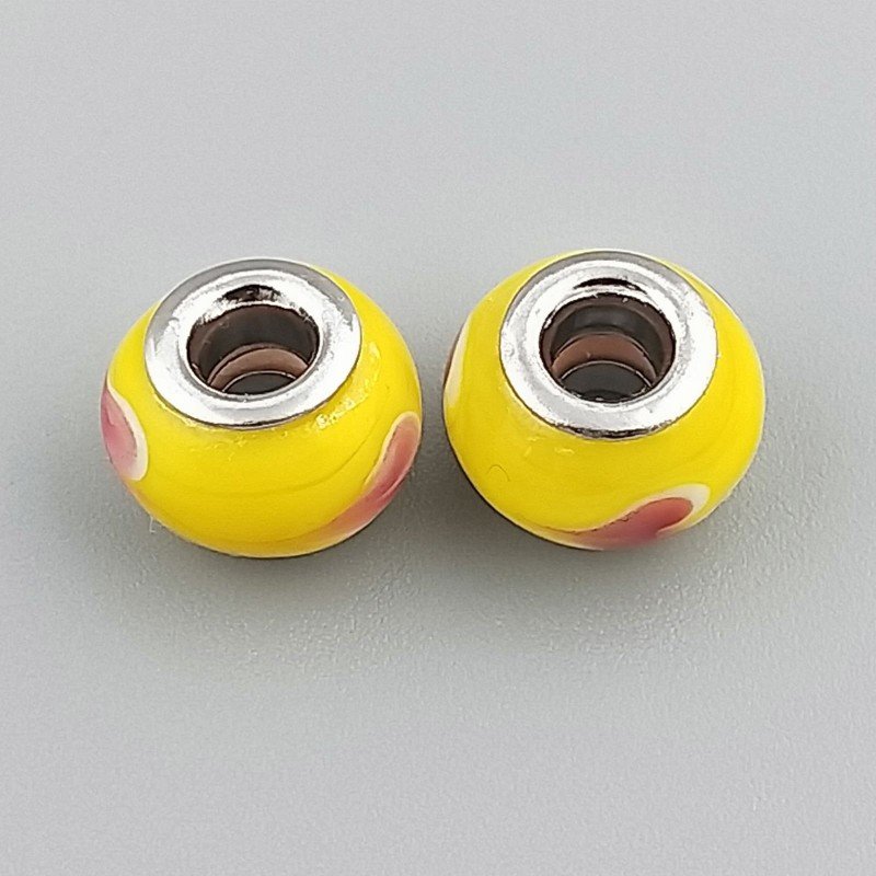 Perlina foro largo cuore rosso giallo 13.5x8.5mm 1pz