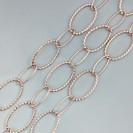 Catena Di Rame Forma Ovale Diamantato 16X26mm-Rame Lucido 1mt