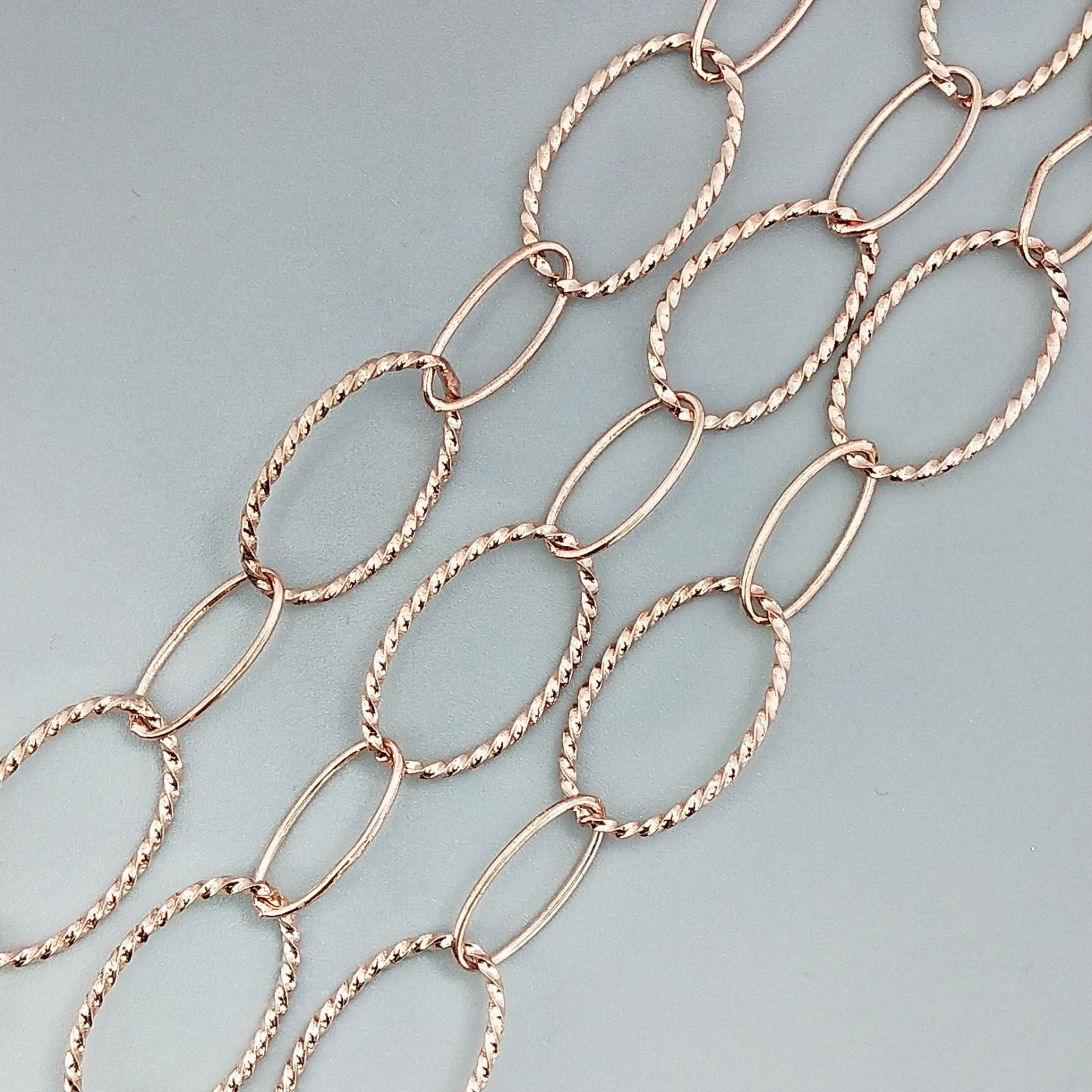 Catena Di Rame Forma Ovale Diamantato 16X26mm-Rame Lucido 1mt