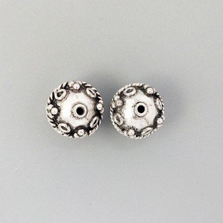 Distanziatore In Ottone Forma Tondo Lavorato Filigrana Ethnico Ossidato 13mm-Argentato 1pz