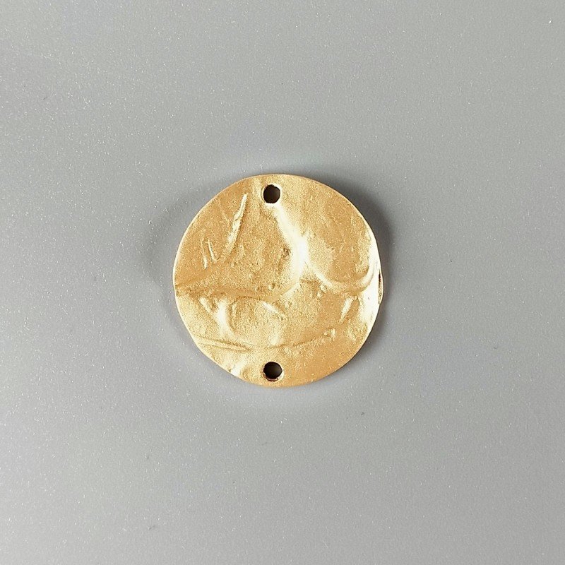 Connettore In Zama Opaco Forma Tondo Piatto Martellato 25mm-Dorato 1pz