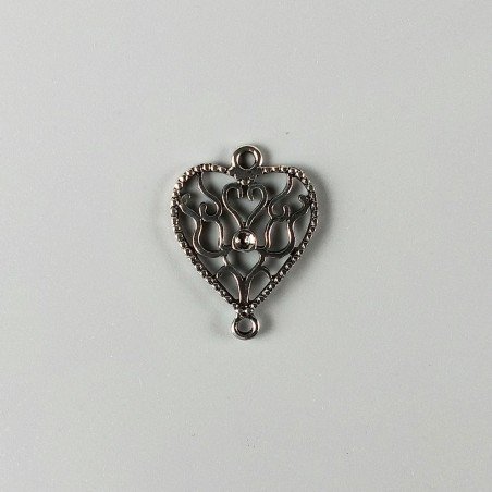 Connettore In Zama Forma Cuore Filigrana Ossidata 22X29mm-Argentato 1pz