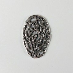 Connettore In Zama Forma Ovale Lavorato Filigrana Ossidata 44X27mm-Argentato 1pz