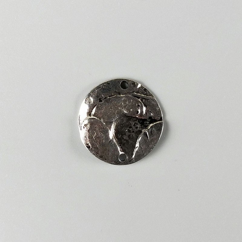 Connettore In Zama Forma Tondo Battuto Ossidato Lavorato 25mm-Argentato 1pz