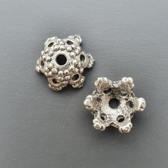 Coppette In Ottone Forate Lavorata Ethnico Ossidato 12mm -Argentato 6pz