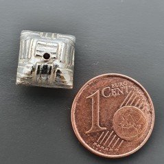 Distanziatore In Ottone Forma Quadrata Lavorato Antico Tribal 10mm-Argentato 1pz