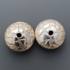Distanziatore In Ottone Forma Dischio Lavorato Antico Tribal 14mm-Argentato 1pz