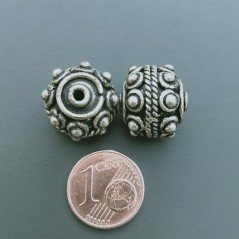 Distanziatore In Ottone Forma Tondo Lavorato Filigrana Ethnico Ossidato 14mm-Argentato 1pz