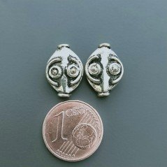 Distanziatore In Ottone Forma Tondo Piatto Lavorato Filigrana Ethnico Ossidato10X14mm-Argentato 1pz
