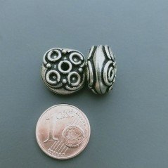 Distanziatore In Ottone Forma Tondo Piatto Lavorato Filigrana Ethnico Ossidato 14mm-Argentato 1pz