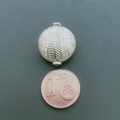 Distanziatore In Ottone Forma Tondo Piatto Lavorato Antico Tribal 16X18mm-Argentato 1pz