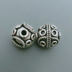 Distanziatore In Ottone Forma Tondo Lavorato Filigrana Ethnico Ossidato 16mm-Argentato 1pz