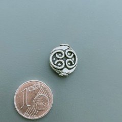 Distanziatore In Ottone Forma Tondo Piatto Lavorato Filigrana Ethnico Ossidato 14X13mm-Argentato 1pz