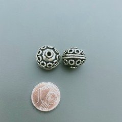 Distanziatore In Ottone Forma Tondo Lavorato Filigrana Ethnico Ossidato14mm-Argentato 1pz