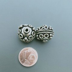 Distanziatore In Ottone Forma Tondo Lavorato Filigrana Ethnico Ossidato 15mm-Argentato 1pz