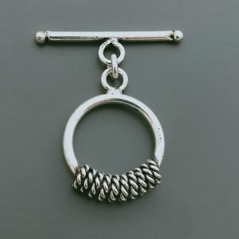 Chiusura A T-Bar In Ottone Lavorato Ethnico Ossidato 18mm-Argentato 1pz