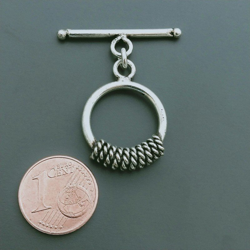 Chiusura A T-Bar In Ottone Lavorato Ethnico Ossidato 18mm-Argentato 1pz