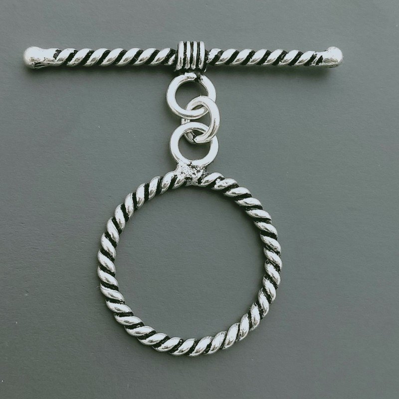 Chiusura A T-Bar In Ottone Lavorato Ethnico Ossidato 19-20mm-Argentato 1pz