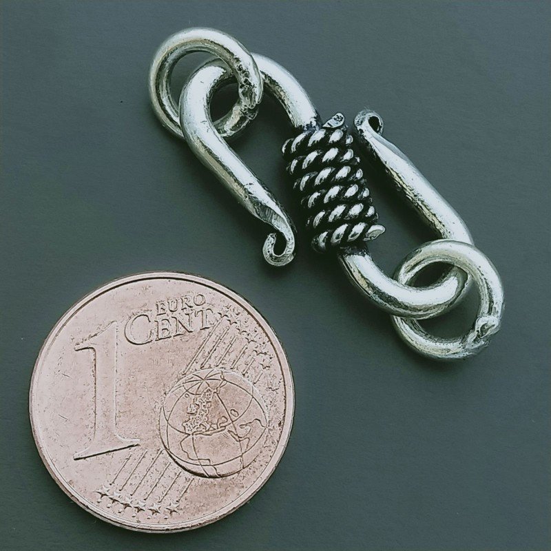 Chiusura In Ottone Forma S Lavorato Ethnico Ossidato 22-24mm-Argentato 4pz
