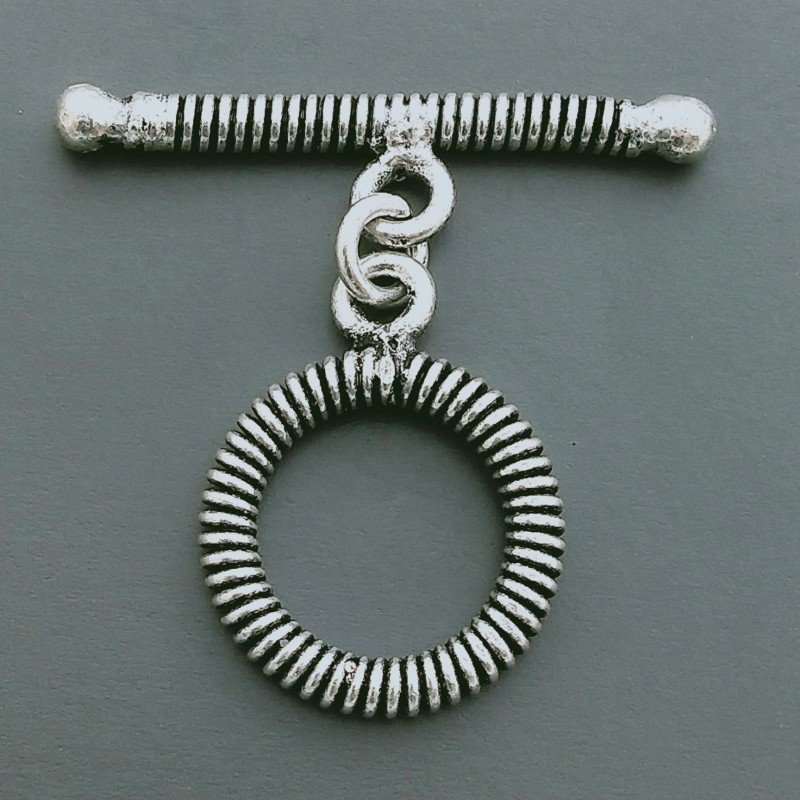 Chiusura A T-Bar In Ottone Lavorato Ethnico Ossidato 15mm-Argentato 1pz