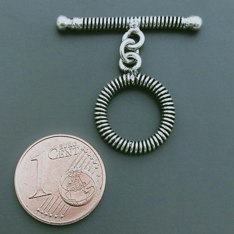 Chiusura A T-Bar In Ottone Lavorato Ethnico Ossidato 15mm-Argentato 1pz