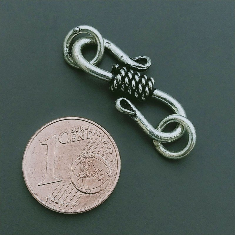 Chiusura In Ottone Forma S Lavorato Ethnico Ossidato 24-25mm-Argentato 4pz