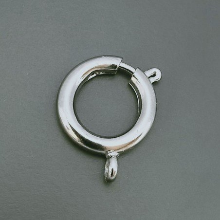 Chiusura In Ottone Moschettone Anello A Molla Tondo 14mm- Rodiato-9pz