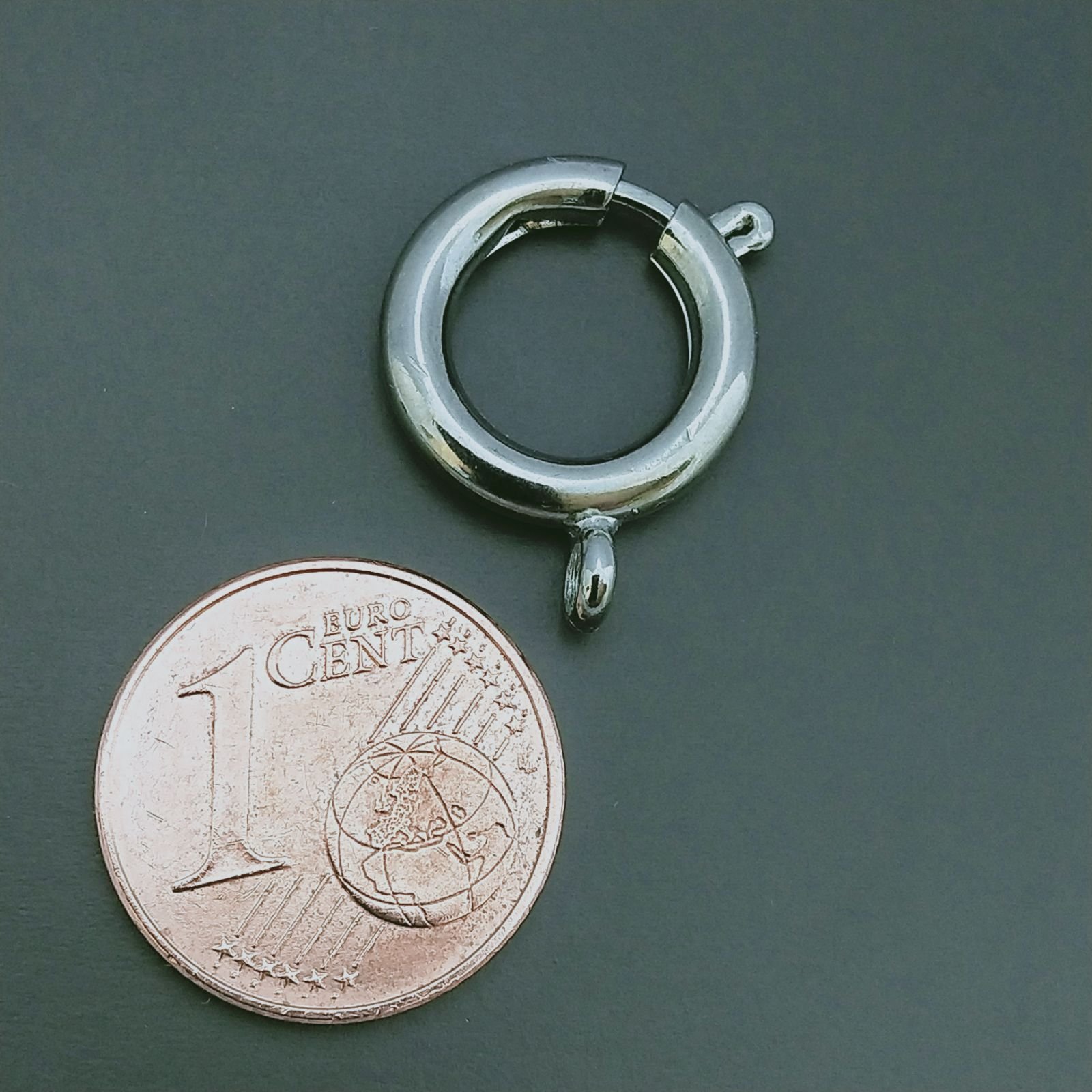 Chiusura In Ottone Moschettone Anello A Molla Tondo 14mm- Rodiato-9pz