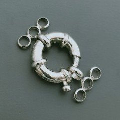 Chiusura In Ottone Moschettone Anello A Molla 3 Fili Tondo 14mm- Argentato 2pz