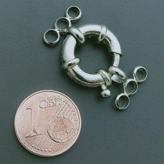 Chiusura In Ottone Moschettone Anello A Molla 3 Fili Tondo 14mm-  Argentato 2pz