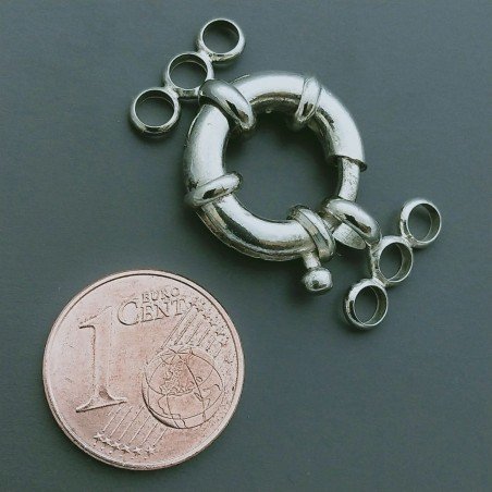 Chiusura In Ottone Moschettone Anello A Molla 3 Fili Tondo 14mm-  Argentato 2pz