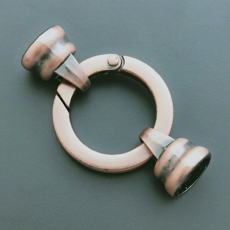 Chiusura In Ottone Moschettone Anello A Molla Tondo 26mm E Coppetta 12mm-Rame Anticato 1pz