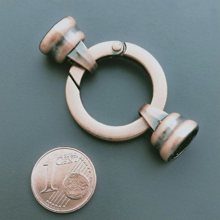 Chiusura In Ottone Moschettone Anello A Molla Tondo 26mm E Coppetta 12mm-Rame Anticato 1pz