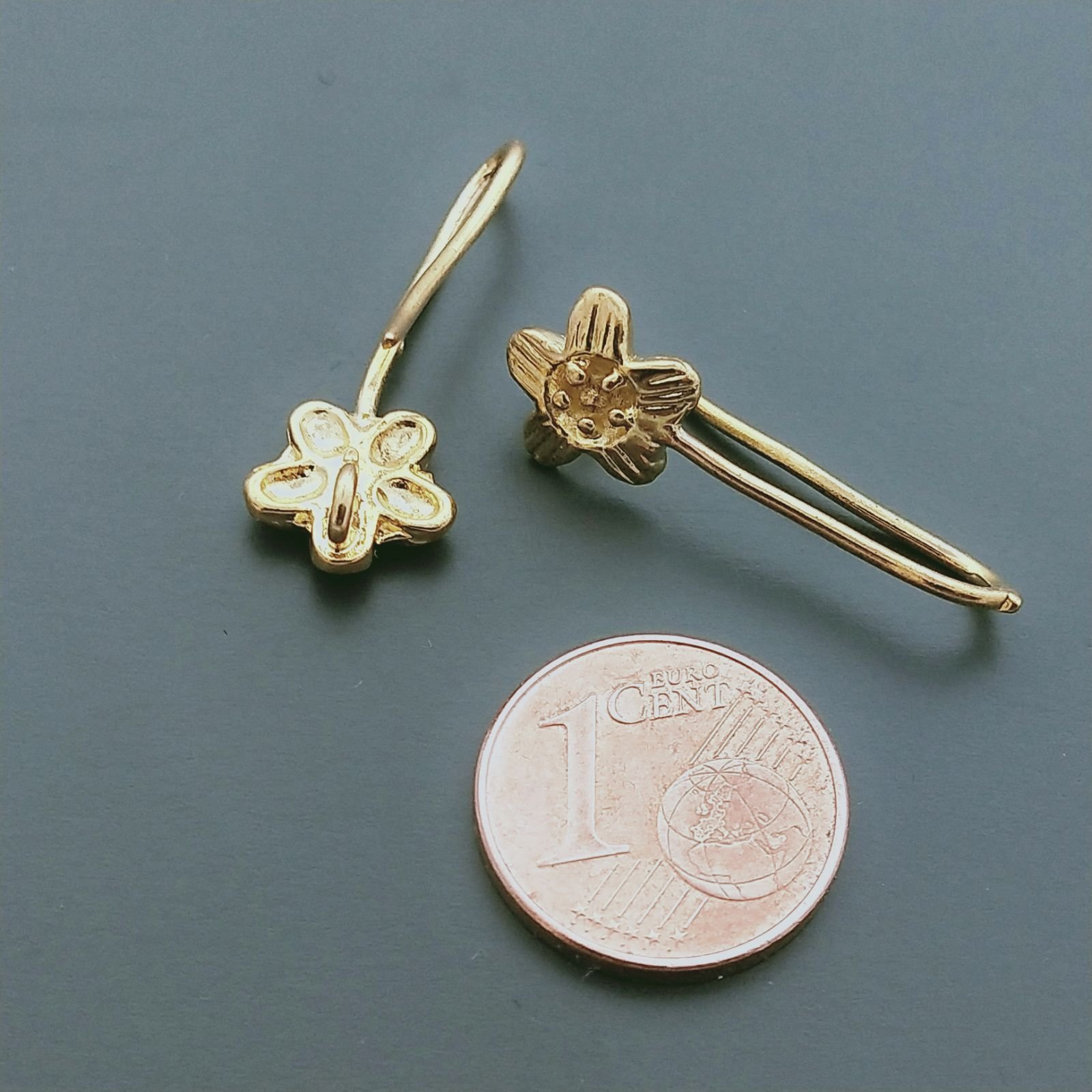 Base Per Orecchini In Ottone A Monachella Forma Fiore 09X25mm-Dorato 1 paio