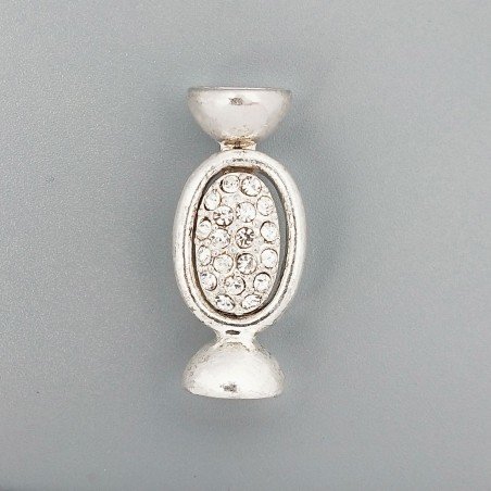 Chiusura In Ottone Forma Ovale Con Zircone Bianco 15X20mm E Coppetta 12mm A Calamita-Argentato 1pz