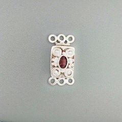 Chiusura In Ottone Forma Rettangolo A 3 Fili 10X16mm Con Granato Naturale Ovale 06X04mm-Argentato 1pz